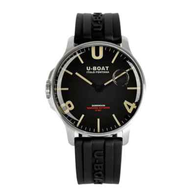 New U-Boat DARKMOON 44MM BLACK SS Rubber Band Men's Watch 8463