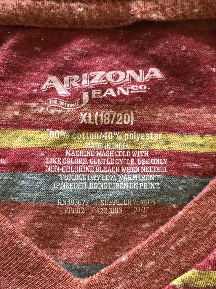 Arizona Jean Co Boys Red/Yellow/Gray V-Neck Striped Short Sleeve Tshirt Size XL - Image 3 of 4