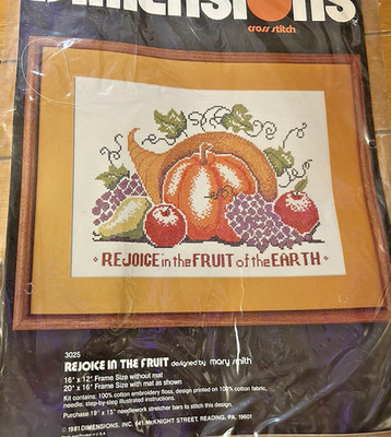 VTG Dimensions Cross Stitch Kit ''REJOICE IN THE FRUIT'' #3025 16x12 Unopen/FreeSH
