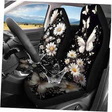 Car Seat Covers, Universal Breathable Washable Car Seat White Daisy Butterfly