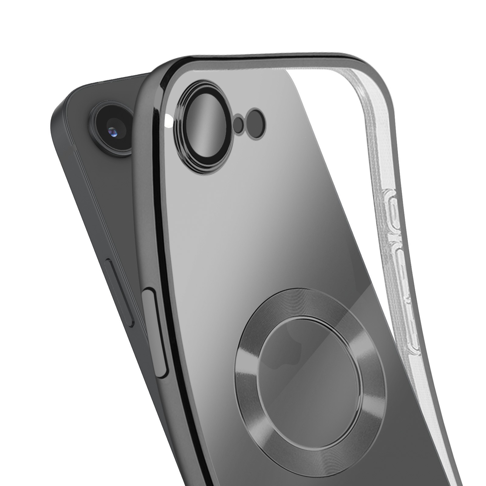 Coque iPhone 17e Avizar en silicone souple transparent avec contours chromés argent - 3