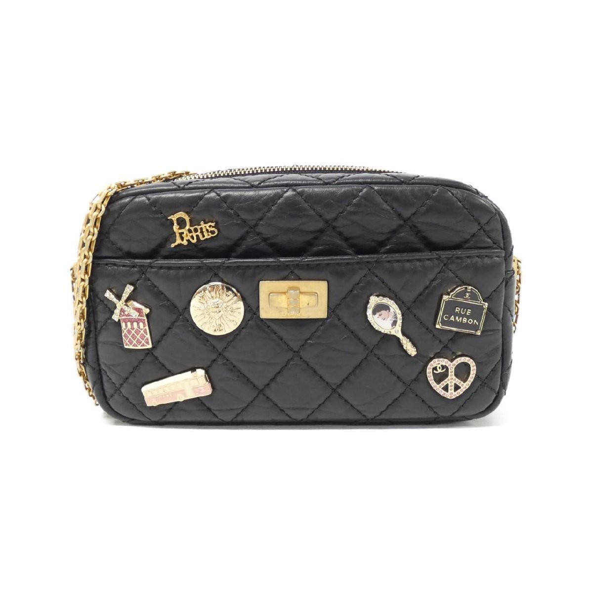 CHANEL 91768 Black Quilted Leather Shoulder Bag  