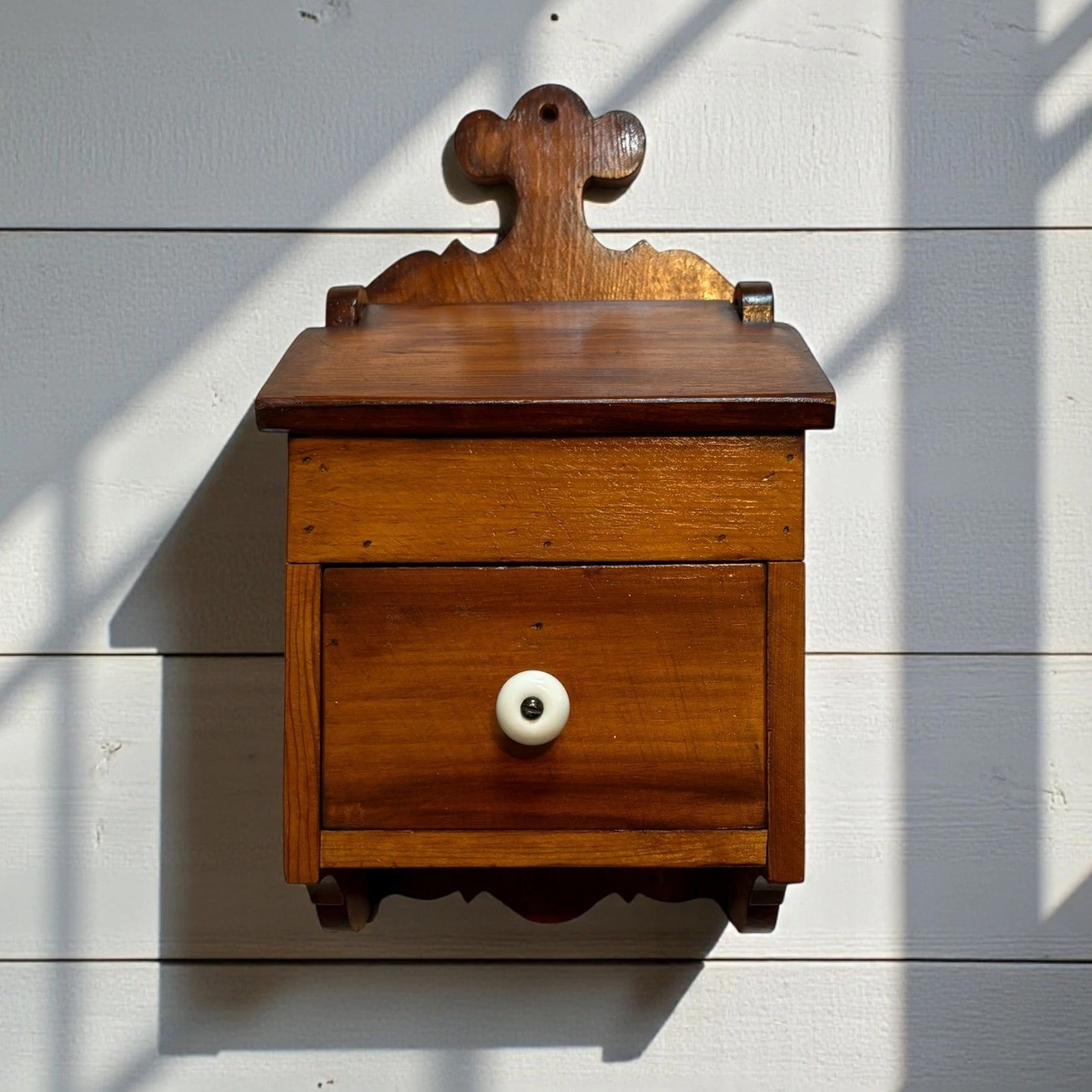 Vintage Wooden Salt Box Wall Hanging Farmhouse Primitive Coffee Sugar Tea