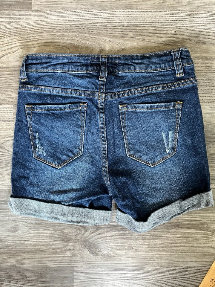 Pantalones Cortos de Denim Cielo Jeans EE. UU. Mujer Talla Pequeña Dobladillo con Puños 5 Bolsillos Lavado Oscuro Foto 2 de 4