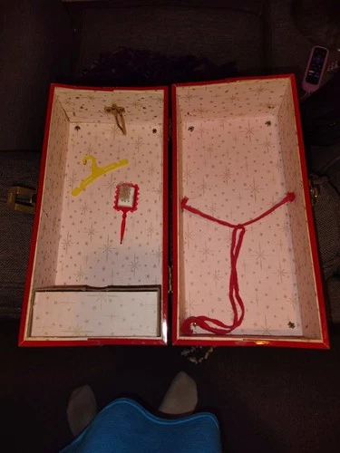 Vintage 1950s Metal Red Doll Carrying Case Trunk 13x6x6 Inches Wardrobe Storage