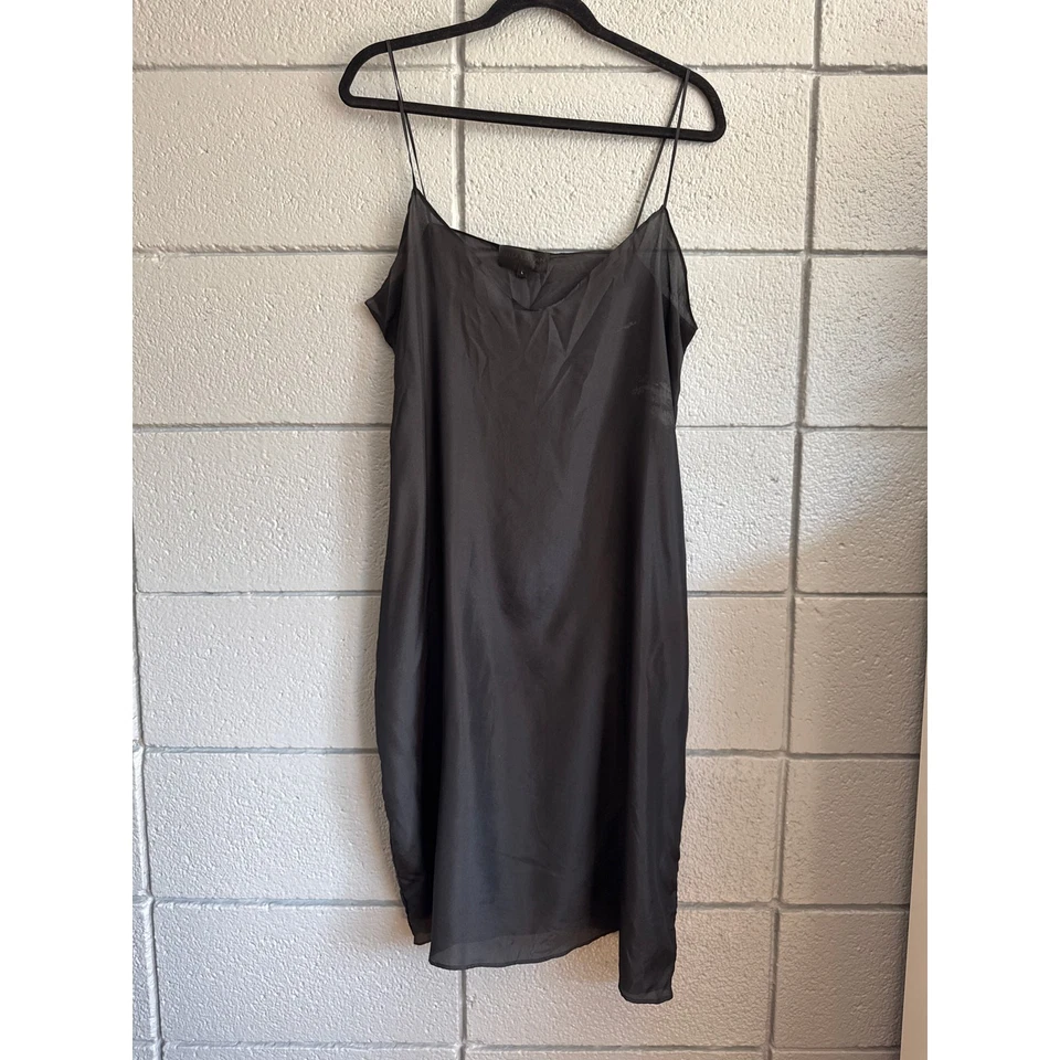 Women's Nili Lotan 100% Silk Cami Slip Midi Dress size L in Black Quiet Luxury - Image 2 of 4