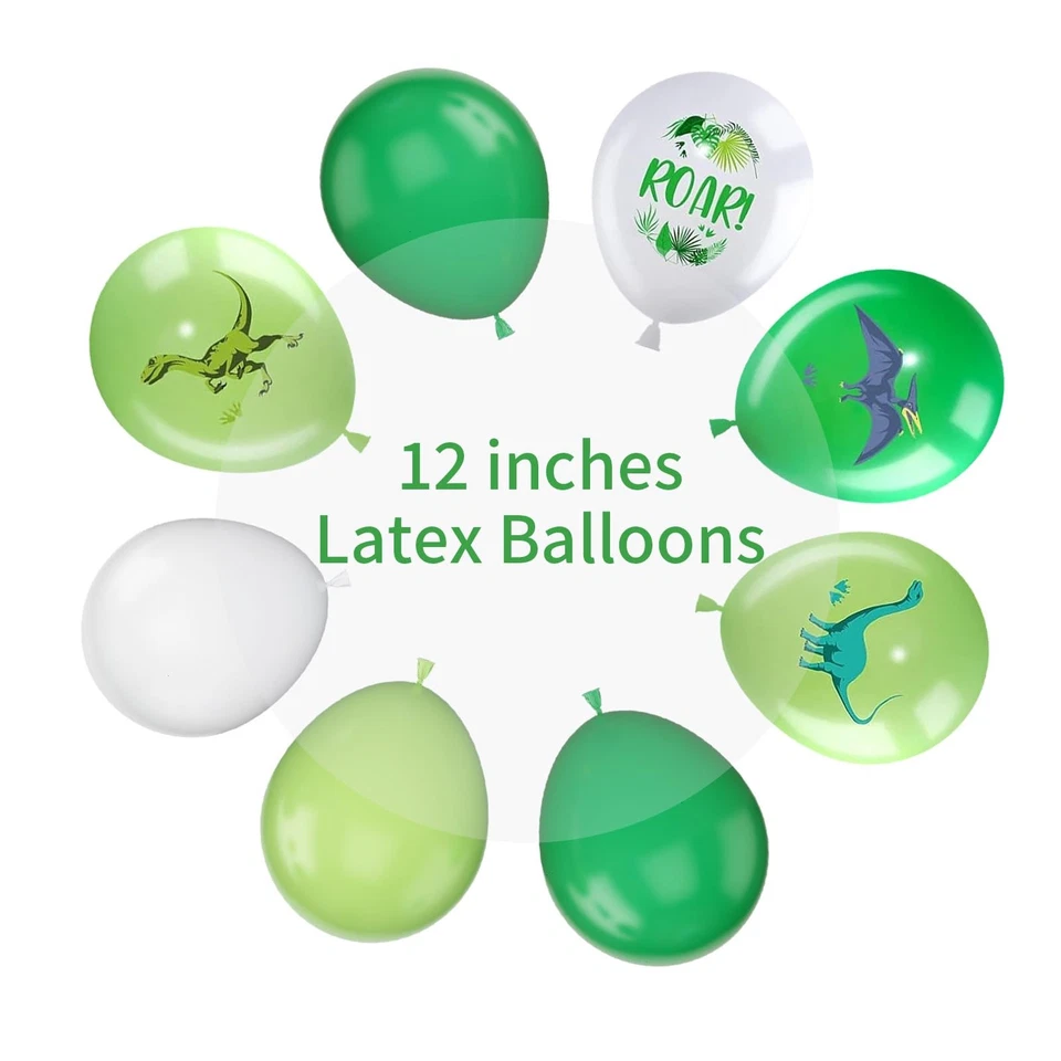 Globos de dinosaurio 12 pulgadas - látex verde y blanco para decoraciones de fiestas Foto 2 de 4