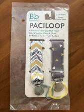 Bazzle Baby PaciLoop Pacifier Loop 2 Pack Yellow White Gray Geometric NEW