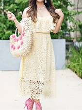 ASTR Butter Yellow Lace Giupure Midi Dress Small Wedding Guest Party Summer