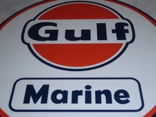VINTAGE "GULF MARINE OUTBOARD BOAT MOTOR" 11 3/4" PORCELAIN METAL GAS & OIL SIGN