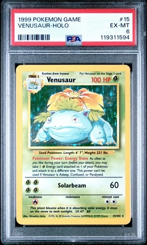 1999 POKEMON GAME #15 VENUSAUR HOLO EX-MT PSA 6 15/102