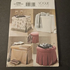 Vogue Decor 7789 Storage Ottoman Sewing Pattern Slipcover Home Decor DIY Craft