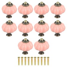 10pcs Pink Pumpkin Knobs Vintage Drawer Pulls with 10 Screws Ceramic