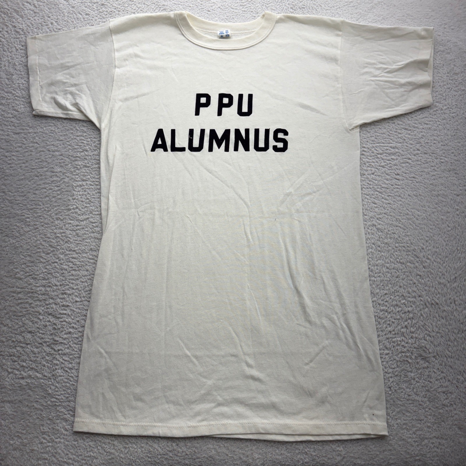 Vintage Champion PPU Alumnus T-Shirt Mens Large Cream White Made in USA