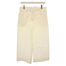 HERMES Wide Pants Cropped Slacks Zip Fly Stretch Size 38 White