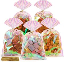 Cellophane Bags, 100 Pcs 6x10 Inches Clear Treat Bags with Iridescent Pink
