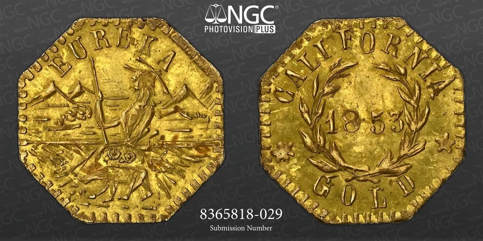 Unusual Strike - 1853 1/4 California Gold, Arm of Calif / NGC MS66 - Image 2 of 4