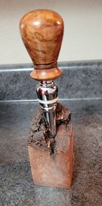 Wine Bottle Stopper in Wisconsin Cherry Burl Stand Handcrafted ONE OF A KIND