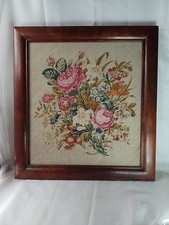 Antique Berlin Wool Work Needlepoint Floral original Antique Frame Tapestry