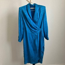 Oscar de la Renta Blue Silk Paisley Dress Size 11AR