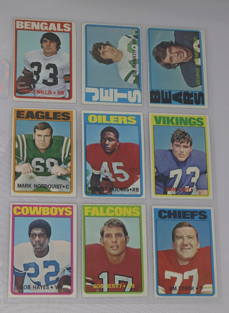 Lot Of 9 Topps 1972 Football Cards NM Or Better Namath Yary Hayes... Stars+HOFs