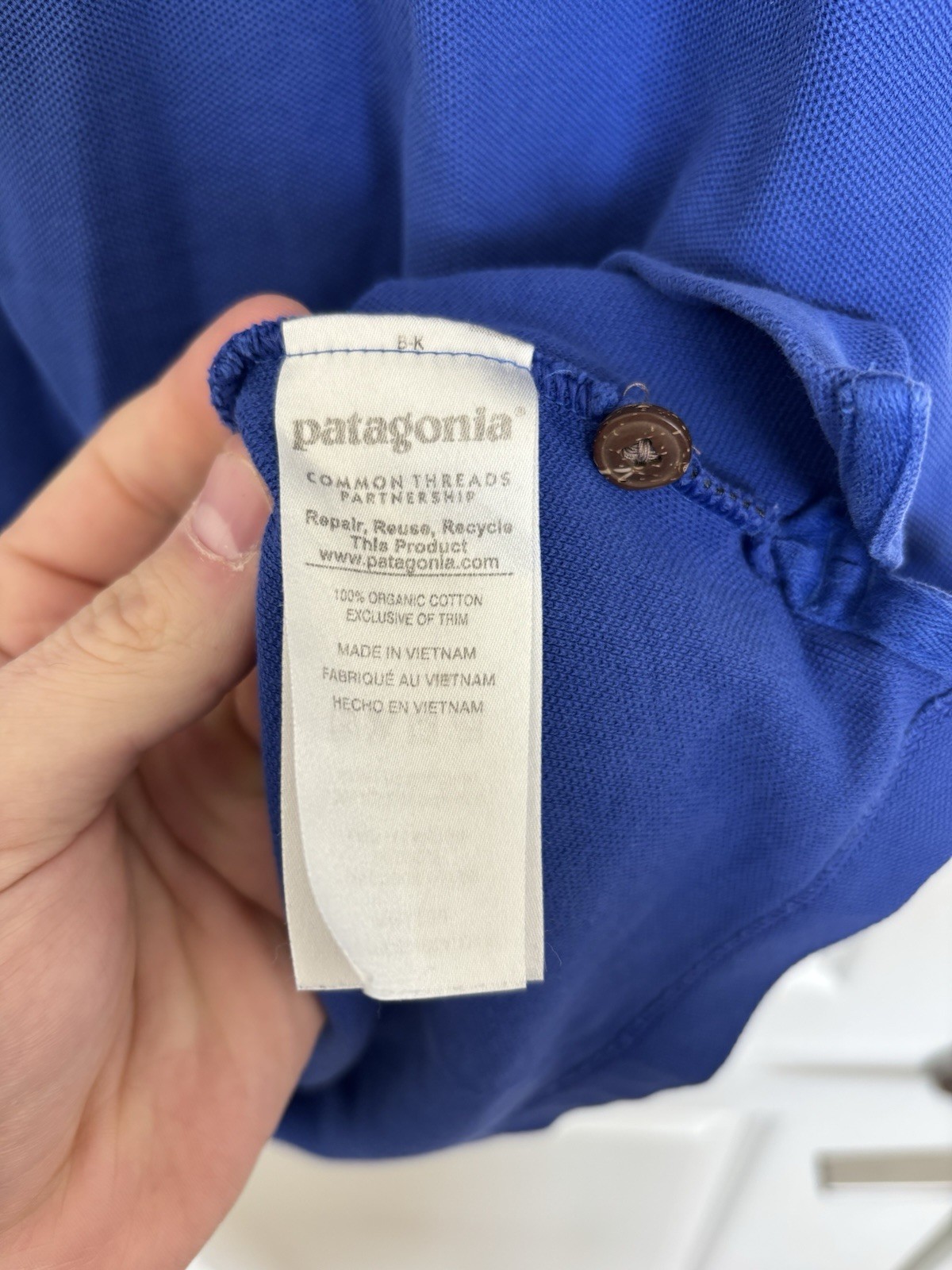 Patagonia Mens Short Sleeve Organic Cotton Blue Polo Fitz Roy Size Large EUC thumbnail 3