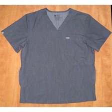 FIGS Technical Collection Men Scrub Top Heather Charcoal Grey V-Neck Large