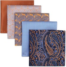 SHLAX WING 5 Pieces Assorted Mens Silk Pocket Square Set Handkerchiefs