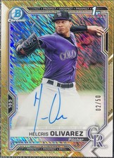 Topps 2021 Bowman Chrome Helcris Olivarez Prospect Auto Gold /50 #CPA-HO Rockies