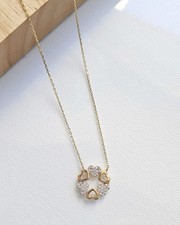 14K Solid Gold Necklace 16 with CZ Heart Pendant - Cubic Zirconia