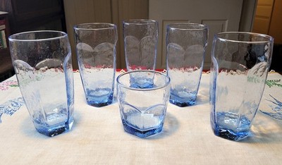 6 pcs RETIRED Libbey Glass *CHIVALRY BLUE* (5) 6-1/8'' COOLERS + (1) 3-1/2'' ROCKS