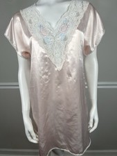 VTG VAL MODE pink Satin Lace Trim Neckline Short Chemise Nightgown S