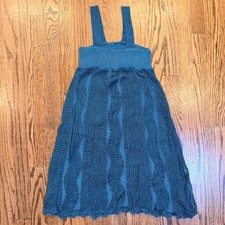 Say What? Crochet Knit Midi Dress Teal Blue Pointelle Scalloped Hem Small
