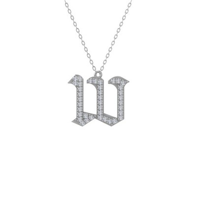Sterling Silver 0.2Ct Natural Diamond Initial w Pendant Necklace 18'' Cable Chain