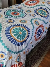 NEW Exotic India 3-Piece Full/Queen Bedspread Set Mandala Suzani Sun Disc Design