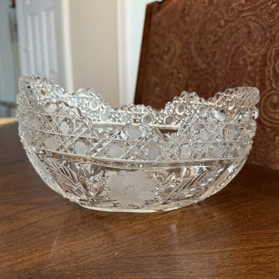 McKee INNOVATION Line  Bud  410 EAPG / Oval Brilliant Cut Glass Bowl c.1916-20s