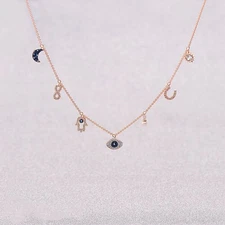 Swarovski Evil Eye Lucky Hand Horseshoe Necklace for Women, Crystal Collarbone