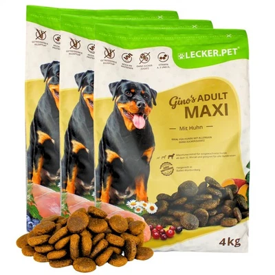 12 kg Ginos Adult Maxi mit Huhn Trockenfutter für Hunde MHD 4/2026 Lecker.Pet® - Bild 1 von 4