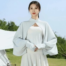 Solid Color Summer Sunscreen Shawl Sunshade Cloak Long Sleeve Ice Silk Cape Crop