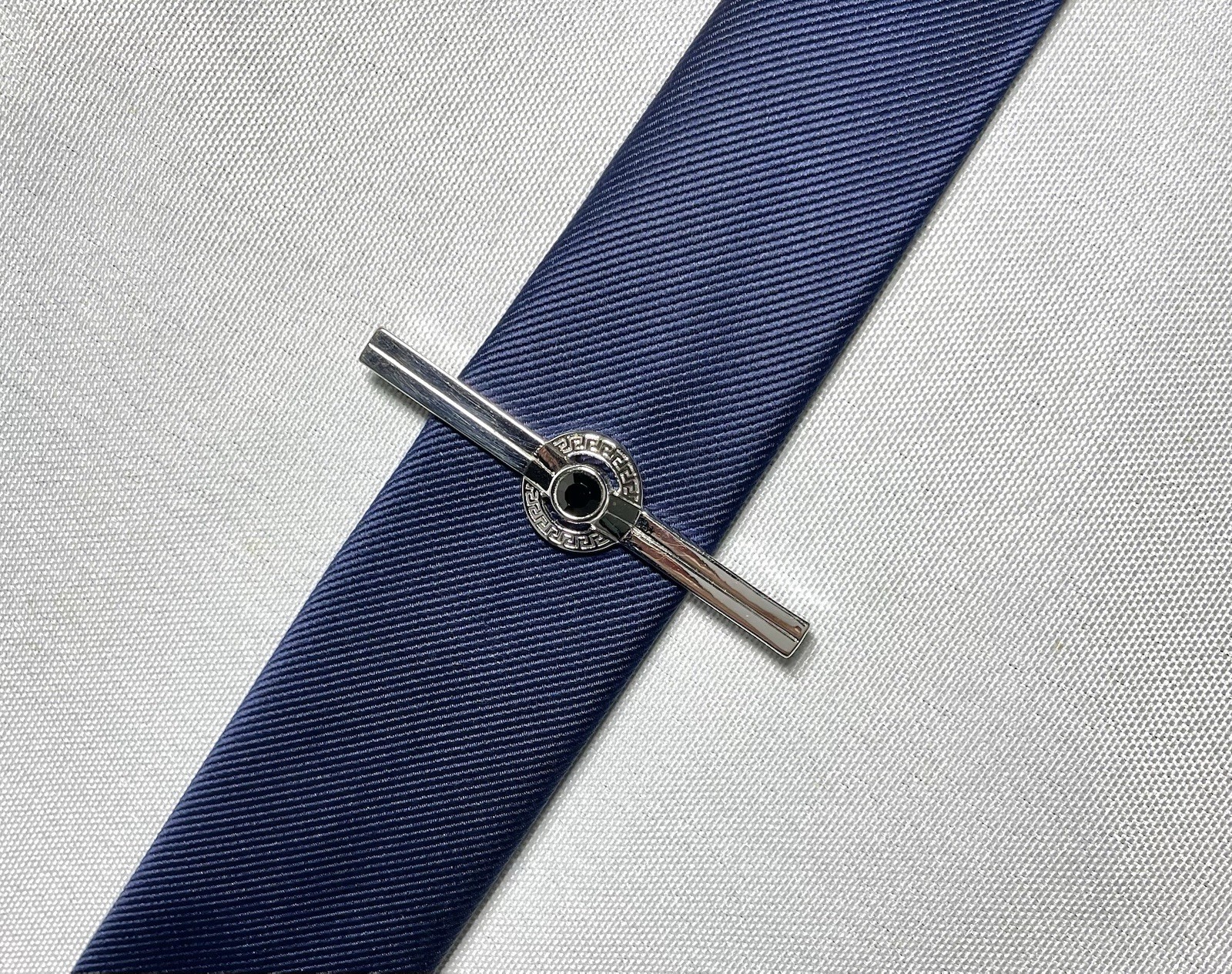 Auth Gianni Versace Greca Design & Black Stone Decor tie clip bar chrome silver thumbnail 14