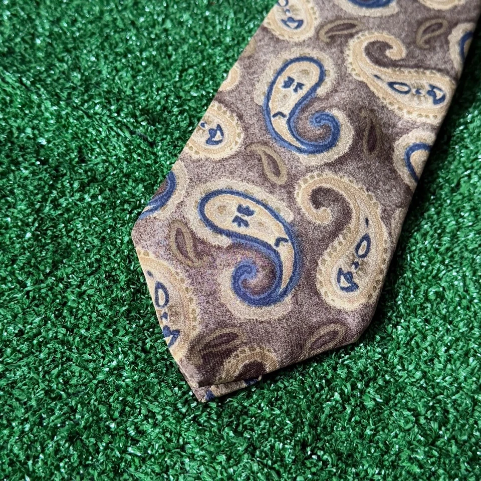 Corbata Don Loper Diseño Retro Paisley Beige y Marrón Vintage OS Hecha en EE. UU. Foto 4 de 4