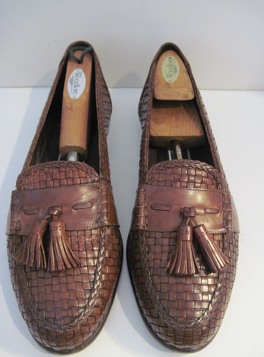 Bragano by Cole Haan イタリア製 イントレチャート タッセル Bragano by COLE HAAN Brown Leather Weave Tassel Loafers Size