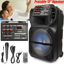 Portable 12" Heavy Bass Bluetooth Party Speaker w/FM AUX Mic Remote Rechargeable