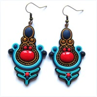 Handmade Polymer Clay Ooak Big Red And Turquoise Blue Dangle Earrings Jewelry Handmade Polymer Clay Ooak Big Red And Turquoise Blue Dangle Earrings Jewelry