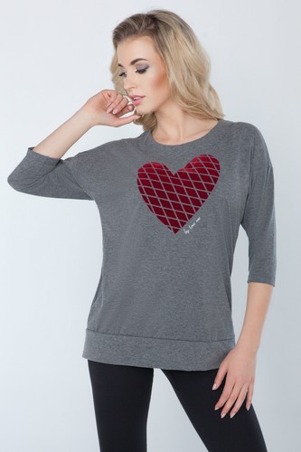 Womens Jumper With Velvet Heart 3/4 Sleeve Top Blouse Sweat One Size 8-12 FT2730 - Picture 3 of 9