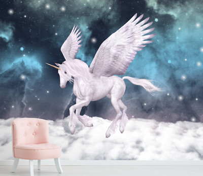 3D Winged Unicorn ZHUA10575 Wallpaper Wall Murals Removable Self-adhesive Amy