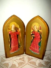 Hollywood Regency Italian Florentine Diptych Angels Gilt Wood Folding Icon Lg