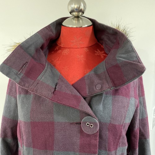 Hurley womens M jacket purple & gray plaid flannel casual coat removable hood - Picture 2 of 14