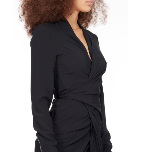 【RICK OWENS】 新作!! ☆WRAP ドレス☆ Rick Owens Wrap Dress Black Long Sleeve with Plunge Neckline