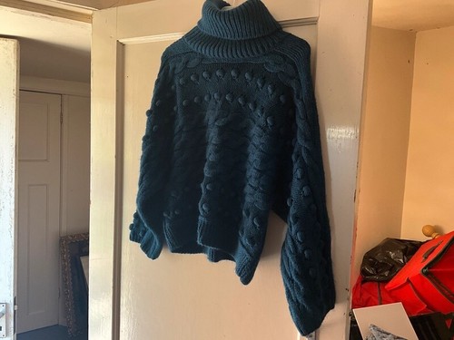 Maglione donna M&S Collection maglia grossa blu bobble donna pipistrello collo cappuccio